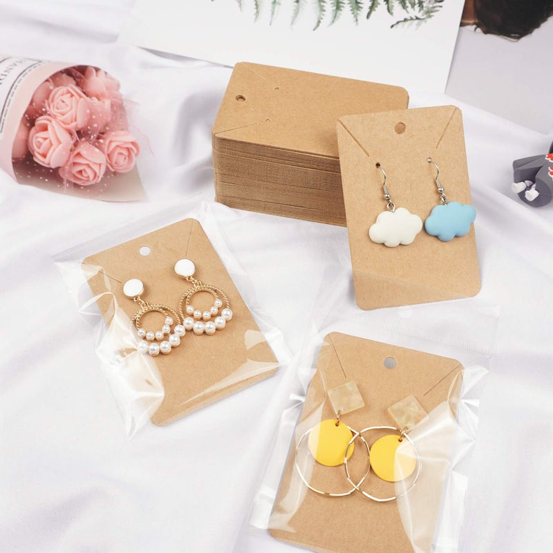 Lazydrop Earring Cards Necklace Display Cards with Bags,150 Earring Display Cards, 150 Pcs Self-Seal Bags, Kraft Paper Tags for DIY Ear Studs(Brown) - Image 3